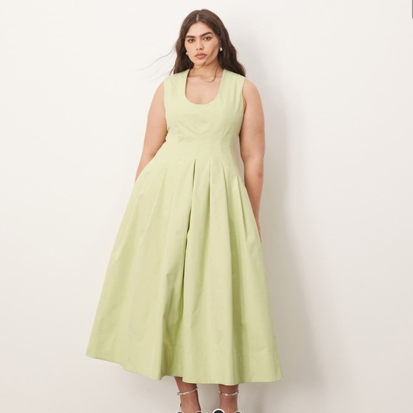 NWT Arrange Curve Structured Pistachio Green Midi Dress Lace Up Eyelet Back ASOS - Picture 1 of 15